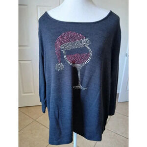 Wishing You A Very Magical Season Women's Black 1X Christmas Shirt 3/4 Sleeve